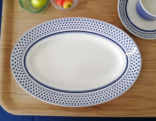 カントリークリーク(青)　29cmプラター　楕円皿　大皿　カントリーサイド　カフェ食器　ワンプレート　かわいい食器　業務用食器