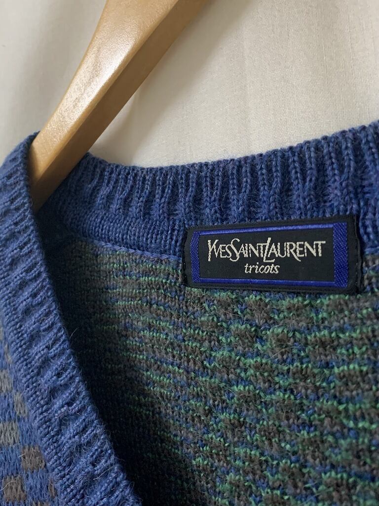 1980~90's Knitting Design V-Neck Sweater "YVES SAINT LAURENT"