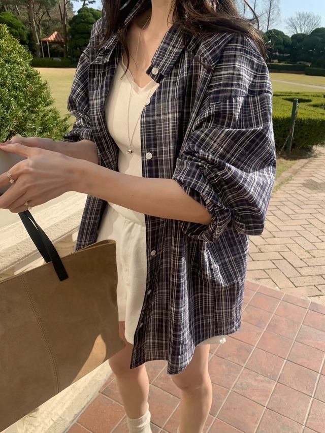 (予約) mellounge  / Blue check shirt 2color