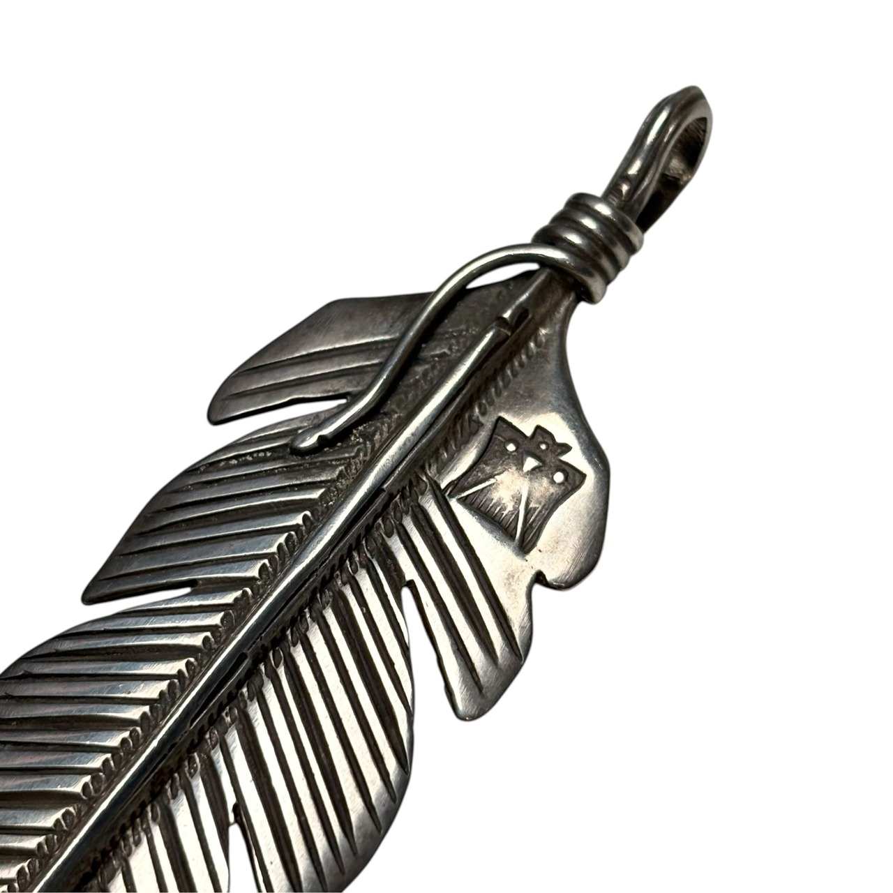 Anglo Buffalo ingot silver feather pendant