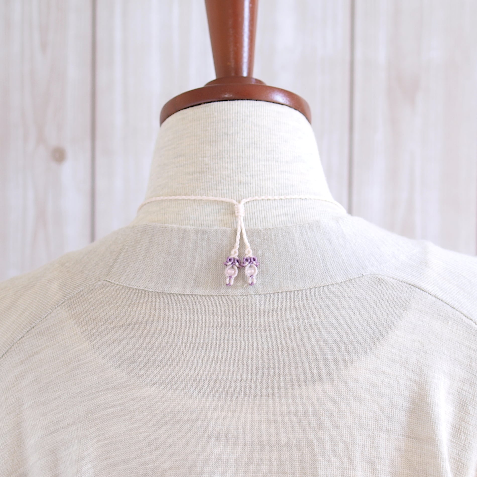 『薄紫咲』パープルレピドライトとクンツァイトのマクラメペンダントネックレス 一点物】クンツァイトのルースを包んだマクラメネックレス