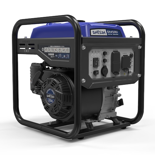 インバーター発電機 GH4500i 定格出力4.0kVA オープン型 ガソリン発電機 7.5L大型燃料タンク搭載 正弦波 50Hz/60Hz切替 低騒音 過負荷保護 オイル不足保護 長時間連続運転 キャンプ DIY 移動販売 イベント 建設作業 災害時に大活躍