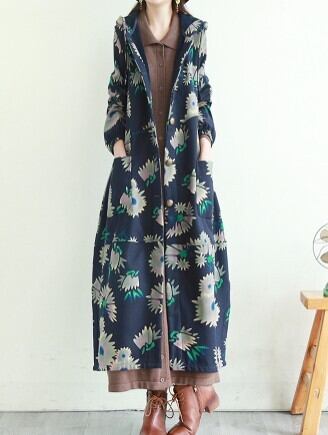 裏地付き花柄ロングコート アウター コート ロング丈 長袖 Iライン