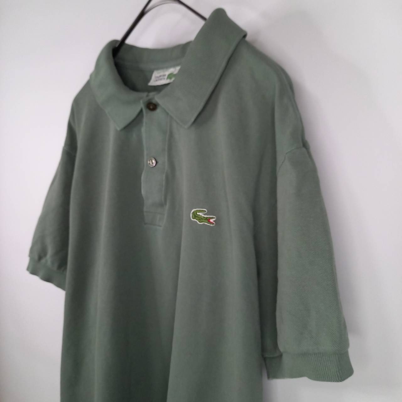 フレンチ　ラコステ　ポロシャツ　半袖　L1212　刺繍ロゴ　シェルボタン　オリーブ　カーキ　L