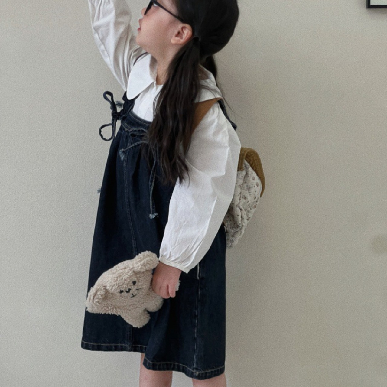 秋リボンデザインデニムサロペット