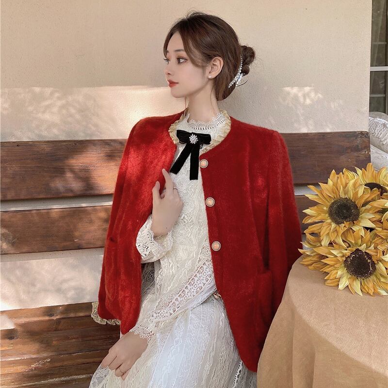 フランスのショートジャケット女性バージョンルーズカジュアルレトロレディース気質赤オールマッチブラウス2020秋冬新作 ブラックストロベリース14667031154