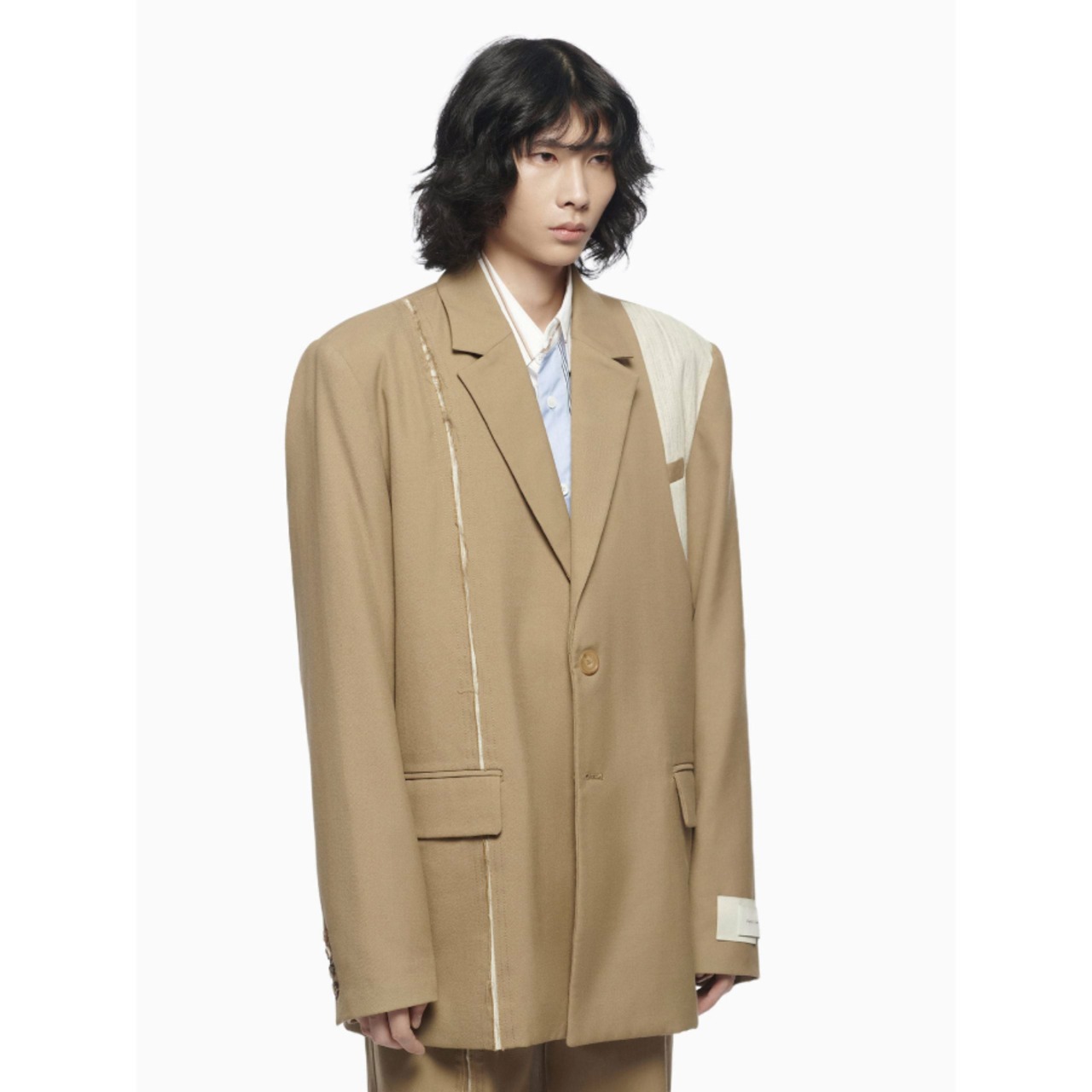 Feng Chen Wang PANELLED WOOL BLAZER WITH LAYERED SLIT KHAKI | AYIN