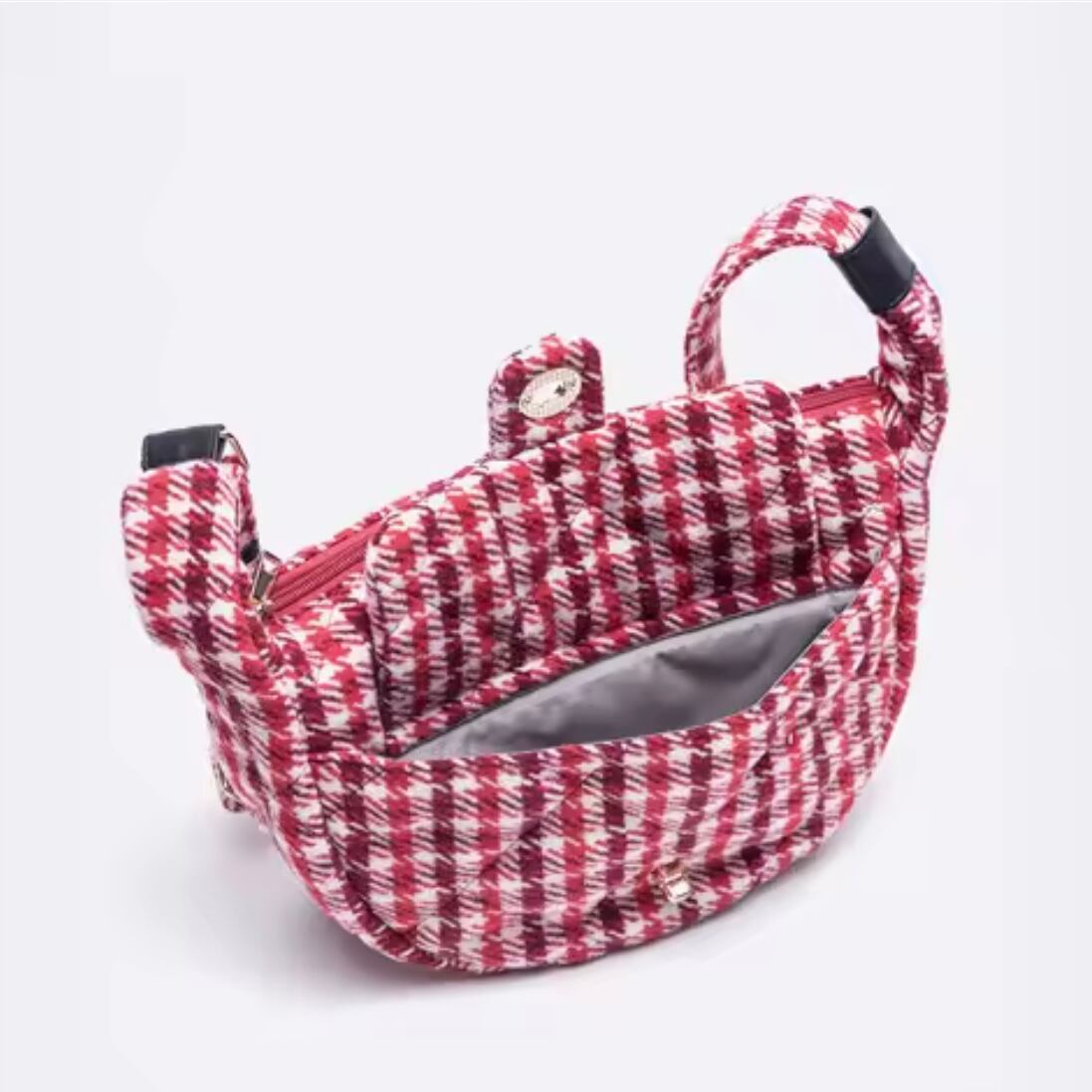 retro check crescent moon bag