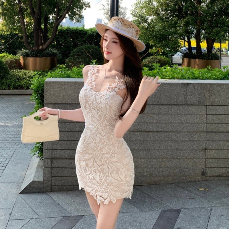 ミニワンピース レディース総レースミニワンピース 花柄レース