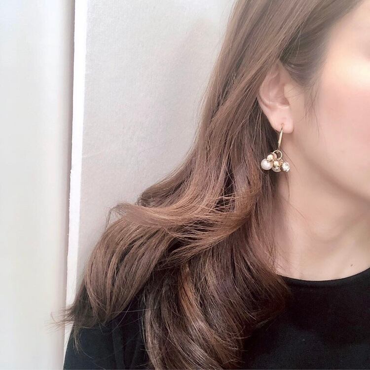イヤリング・ピアス】人気 パールとクリスタルガラスのフープ