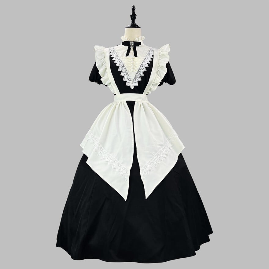 クラシカルメイド服 ロングスカート 付け袖付き 黒白ワンピース｜WithU