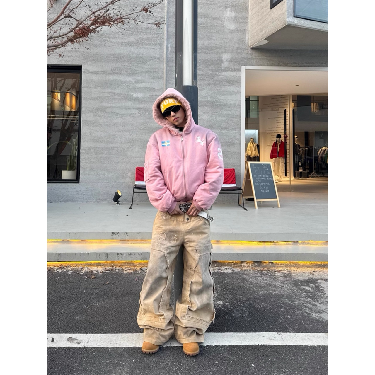 【暖かさUP】ストリートKLICK CLAK刺繍ファー中綿ジャケット T1995