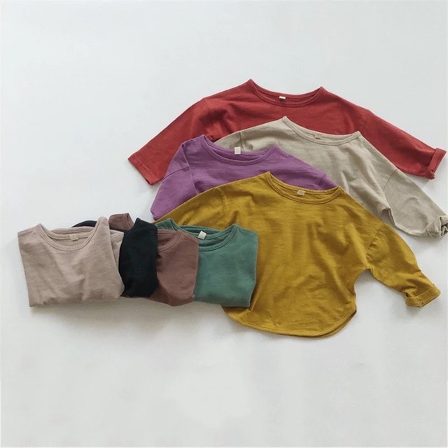 【3枚セット割引・送料無料】丸い裾のロングTシャツ・7色