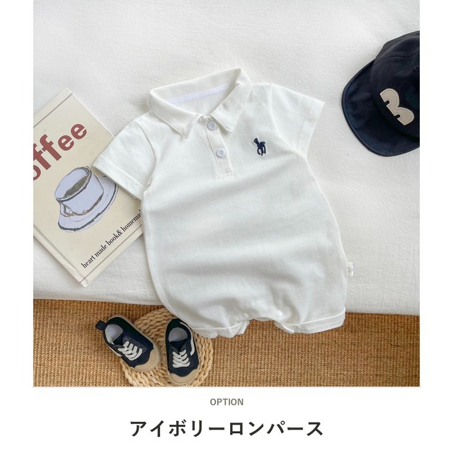 【兄妹服】ホース刺繍ポロロンパース/ポロショートオール - 5