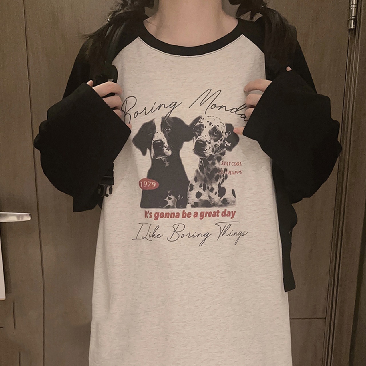 RIBERRY英国イヌプリントラグランTシャツ