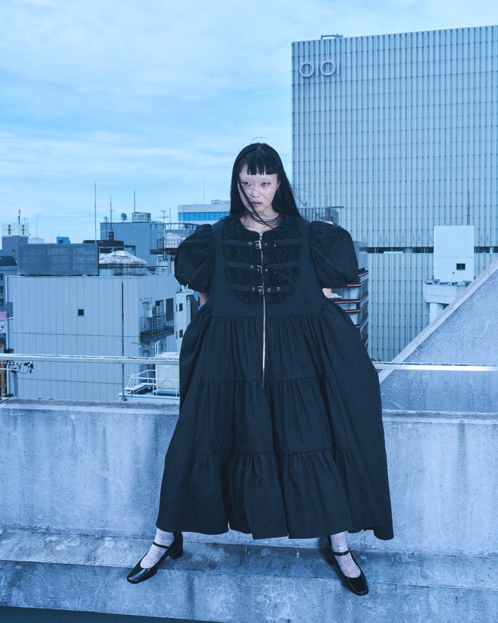 ボンテージバルーンスリーブワンピース　BLACK