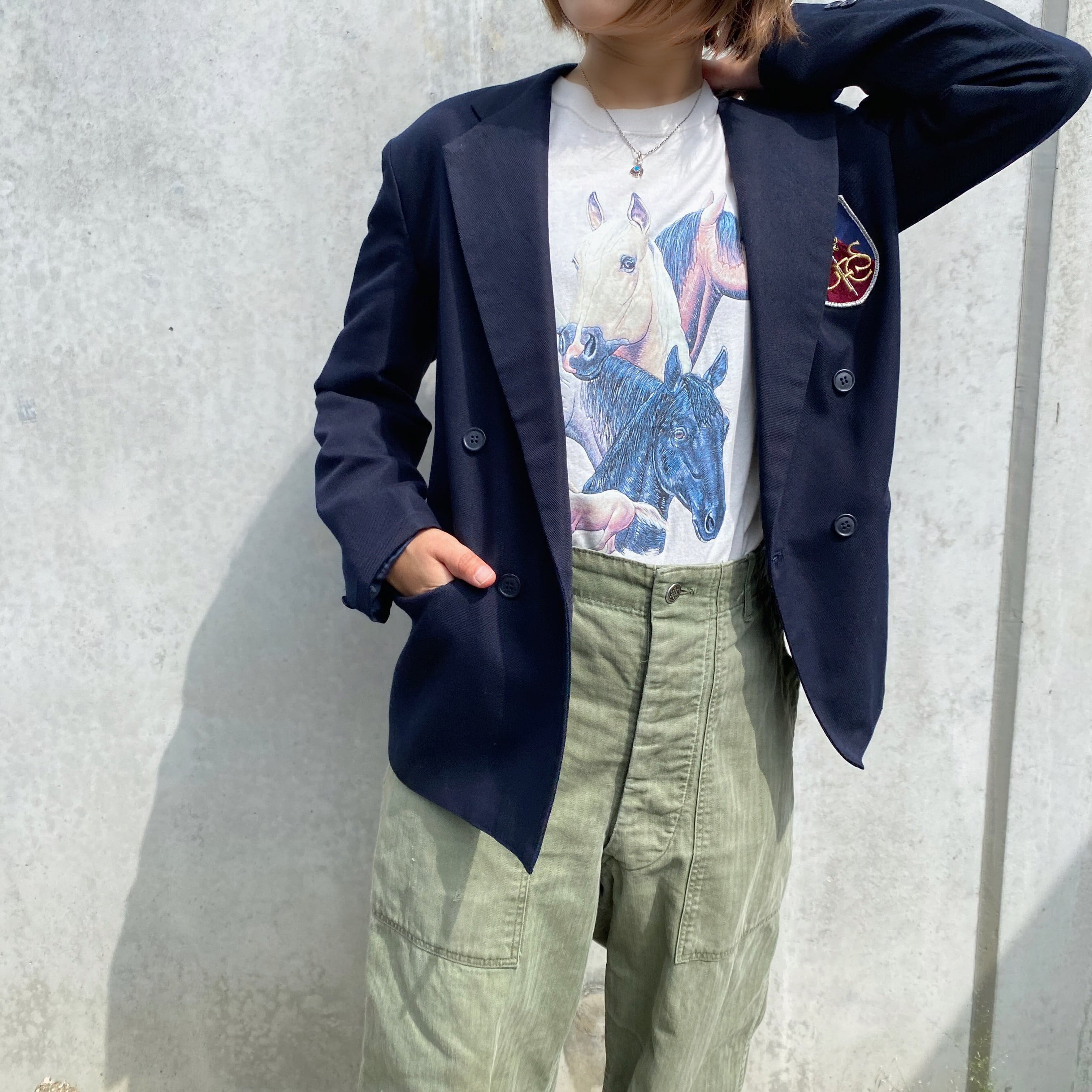 90s VAN HEUSEN 紺ブレ Navy Blazer 14 ダブルテーラード