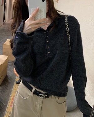 ボタン袖ロングスリーブニット 3color A0777