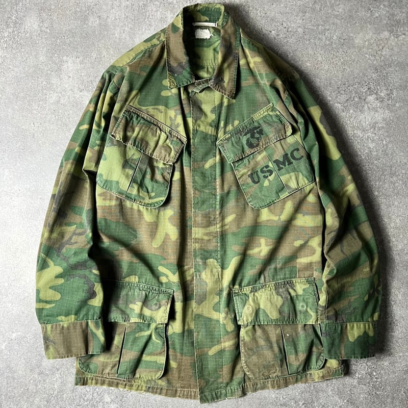 ベトナム戦争期 ERDL リーフカモ ファティーグジャケット 米軍実物 60s USMC 米軍 グリーンリーフカモ ジャングルファティーグ ジャケット