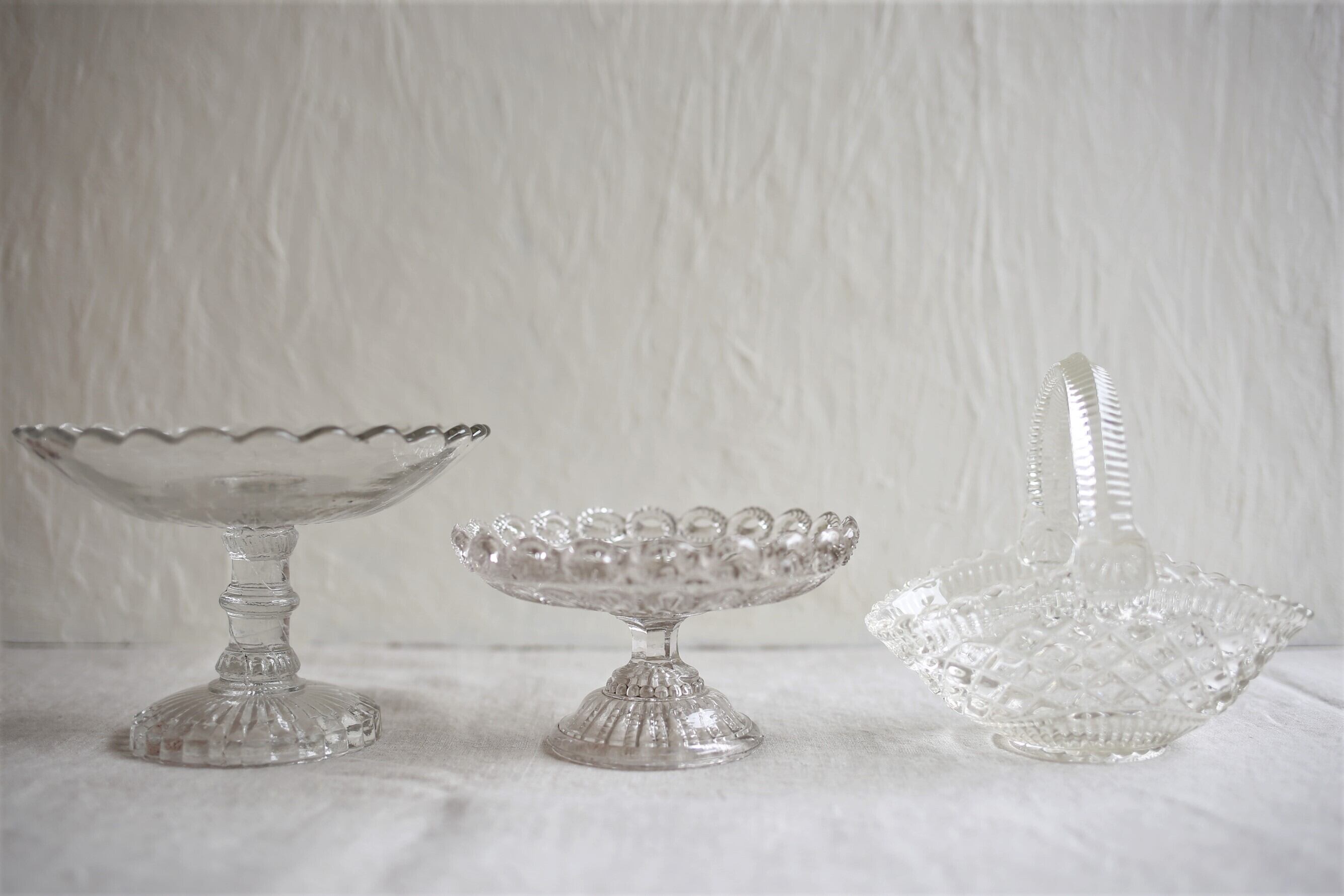 フランス アンティーク ヴィンテージ ガラス コンポティエ 花柄 N