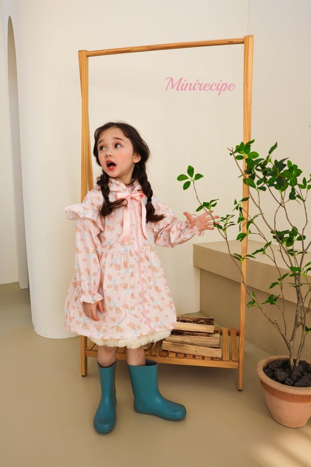 ラスト1 yellowL【即納】<minirecipe>  Floral rain coat