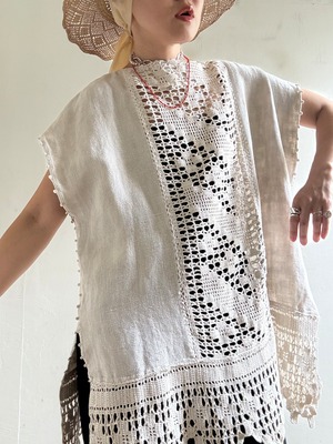 ①"Loop Collection" Linen/Crochet Cloth Top
