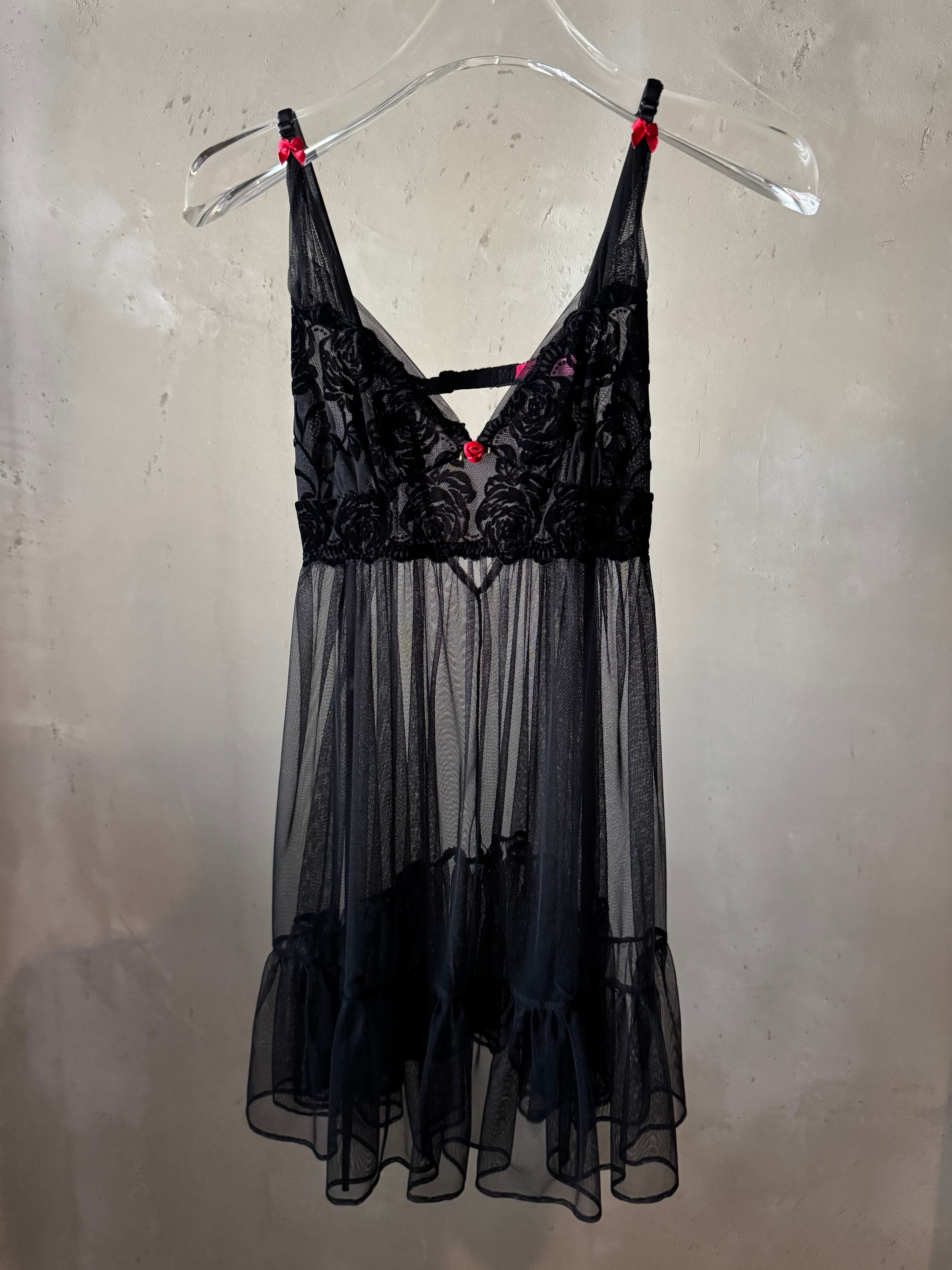 BETSY JOHNSON rose point velours see-through baby doll