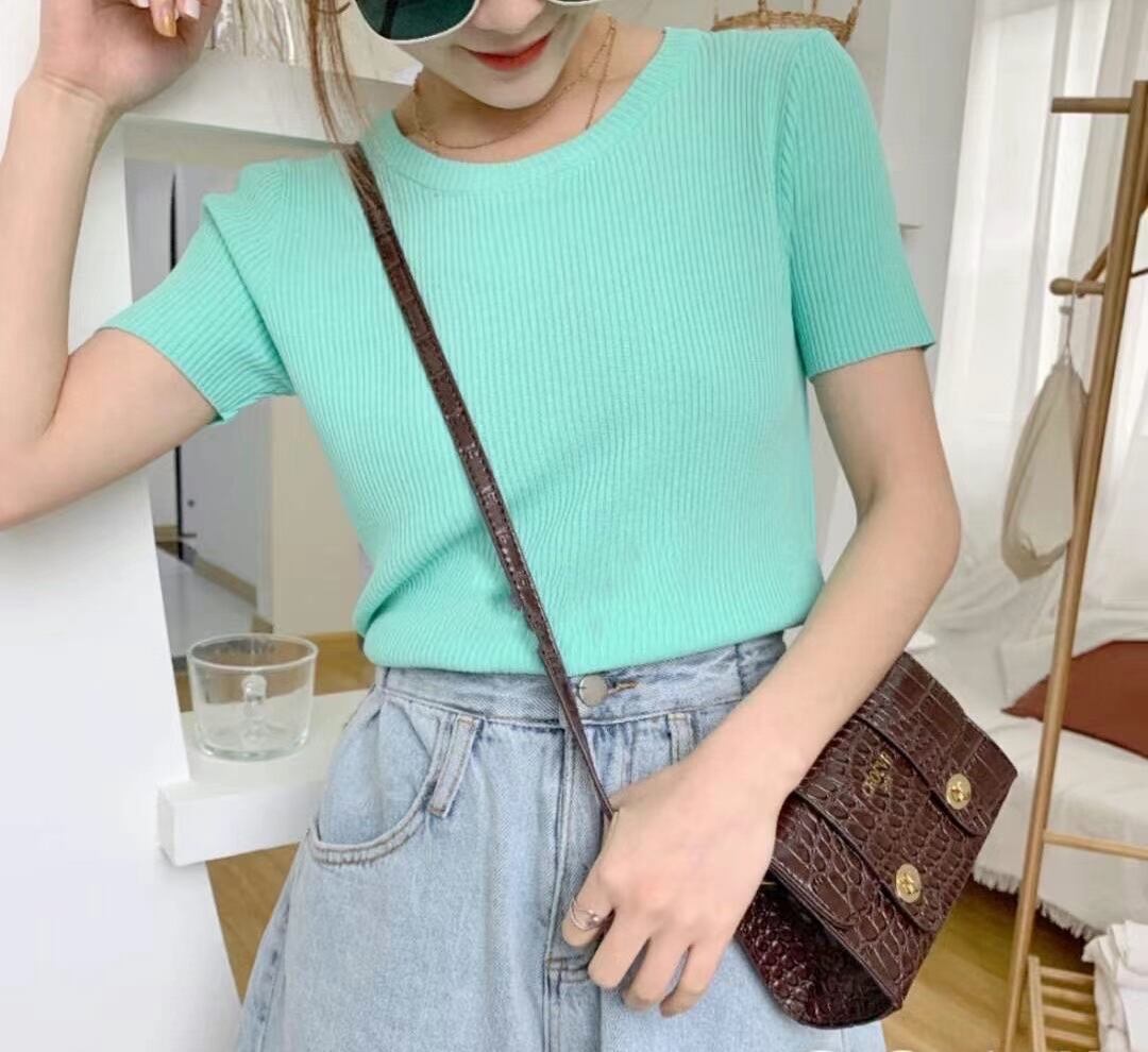 シンプルリブ半袖トップス　AJ111-803