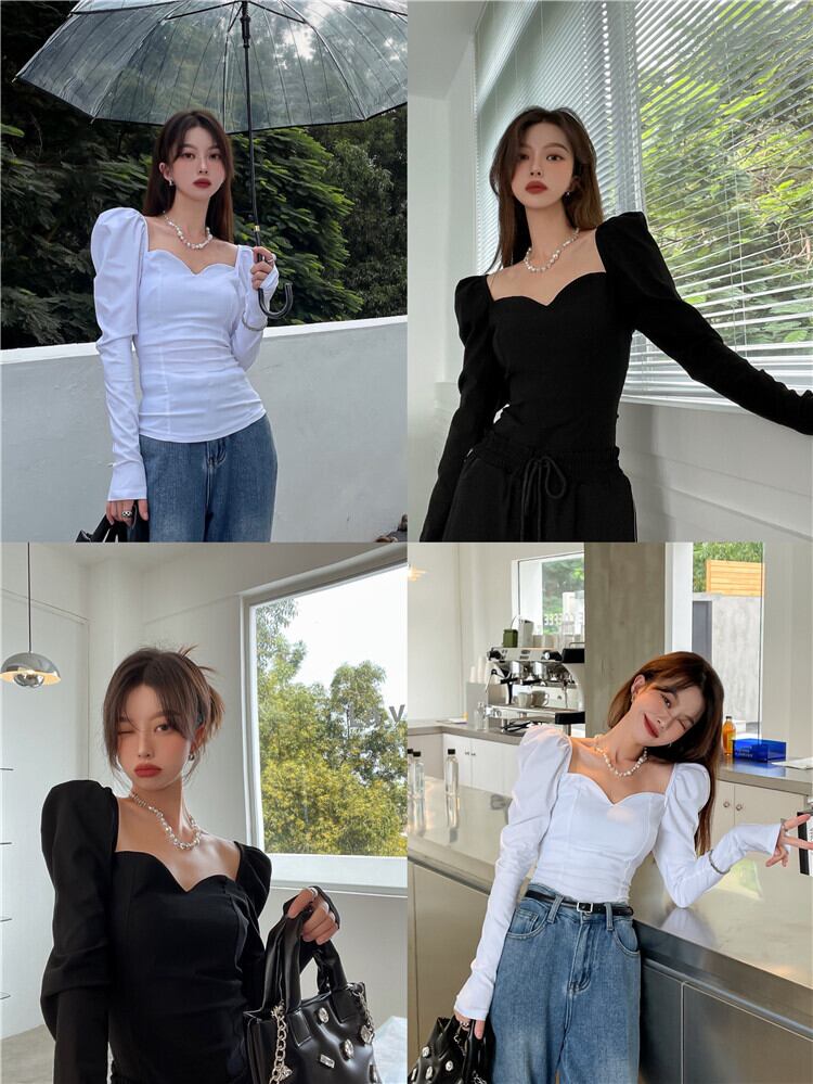 スタンダードスリーブTシャツ オータムウェスト薄手ショートトップス レトロ 秋物 スクウェア ガールズファッション89864466677