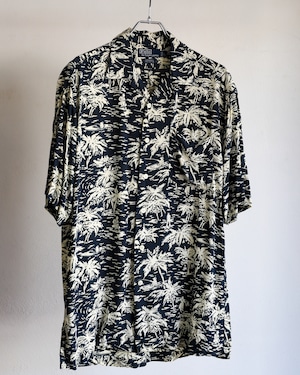 【極美品】90s Ralph Lauren special rayon open collar shirt big size S/S "CALDWELL" navy/white extra condition / ラルフローレン スペシャル レーヨン オープンカラー シャツ コードウェル ビッグサイズ L 白/ネイビー サマーシャツ 夏服 アロハ モノトーン エクストラコンディション