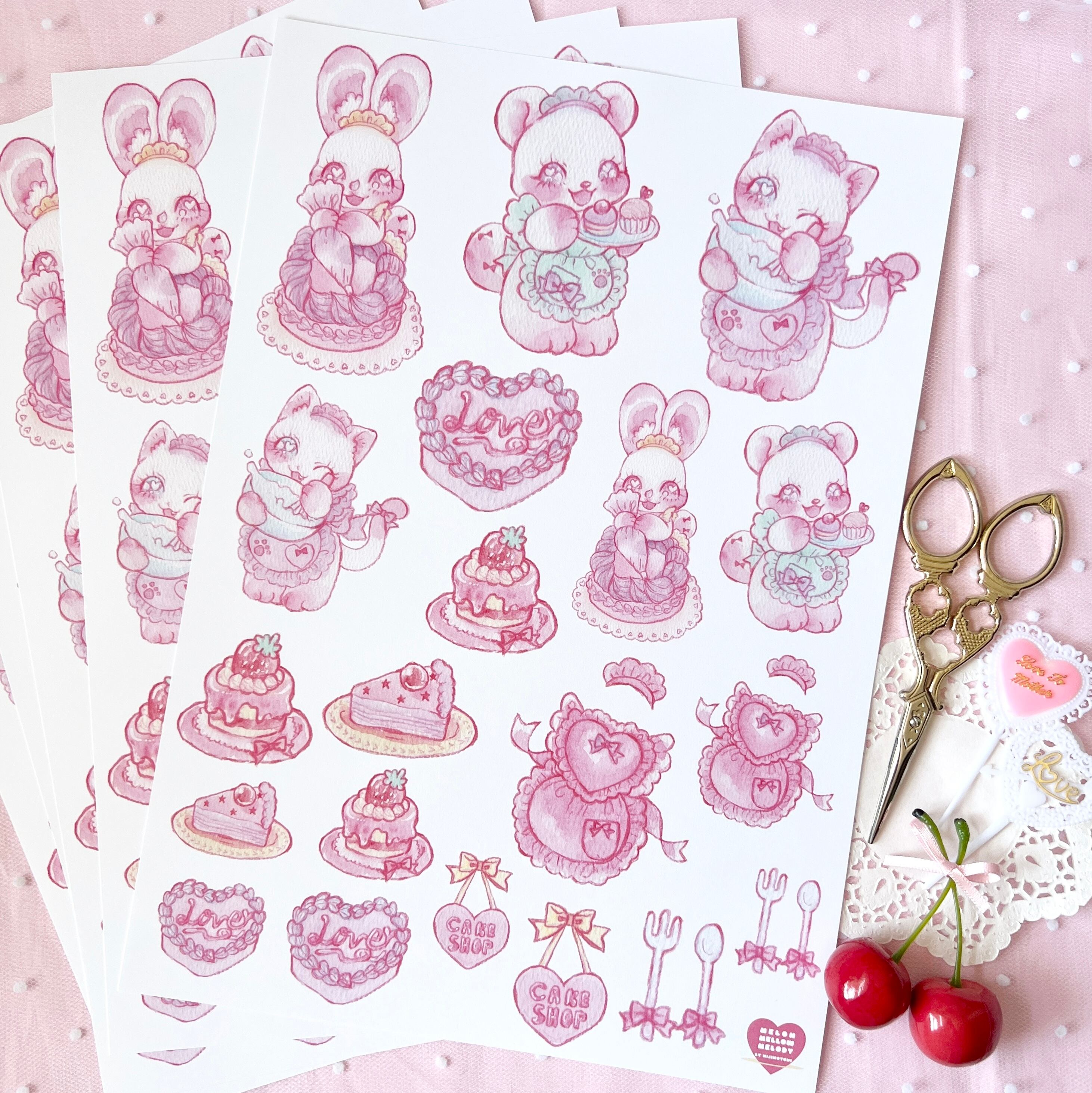 コラージュペーパー】うさくまねこちゃんのラブリー♡ケーキやさん 