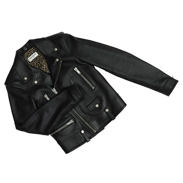 Used SAINT LAURENT サンローラン ライダースジャケット L01 クラシック モーターサイクル ラムスキン ブラック レオパード 34 687837 中古美品