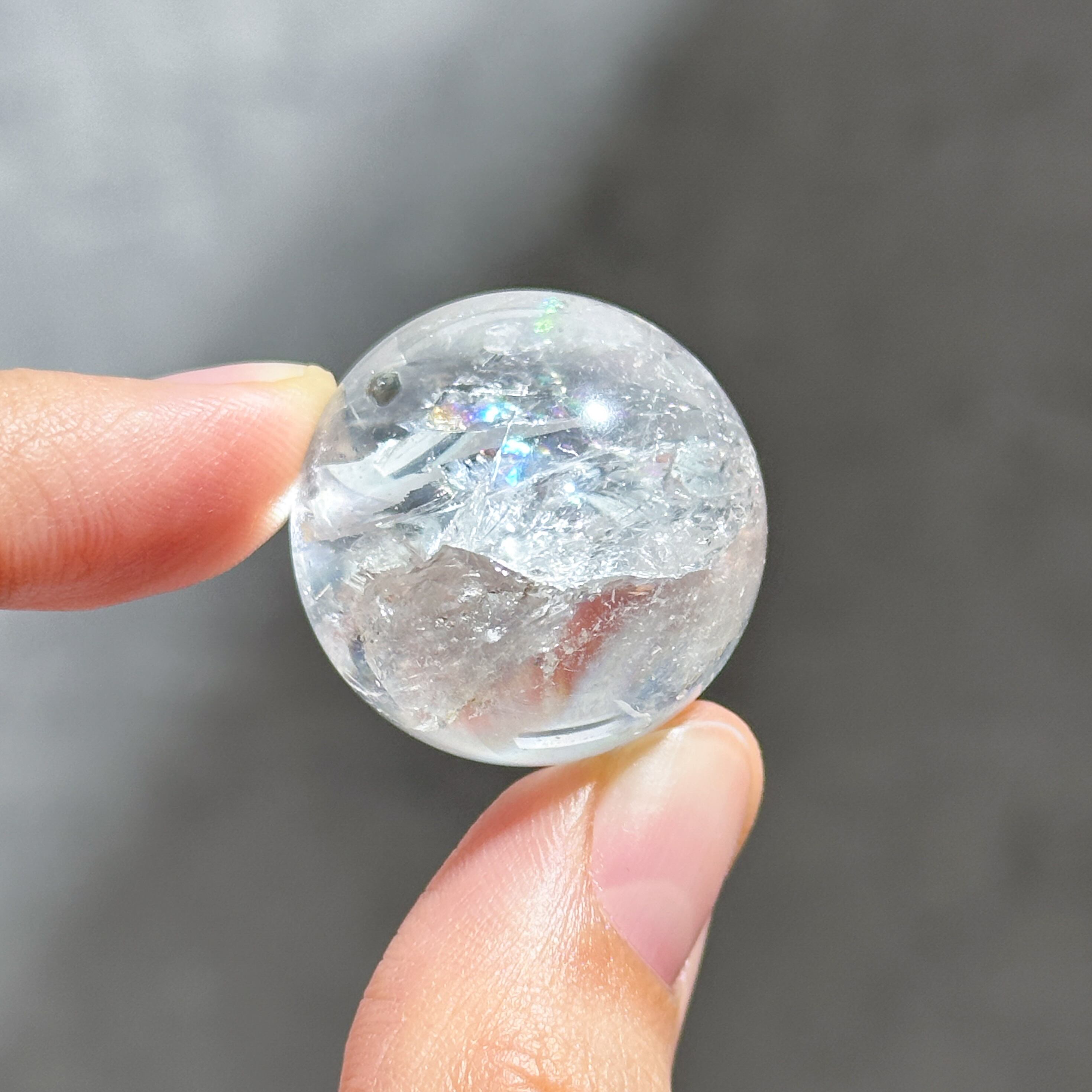 高透明度天然クリアクォーツ ポリッシュポイント 622g 虹・天然クラック 虹◎クリア(クラック)クォーツ スフィア22◇ Clear quartz ◇ 天然石