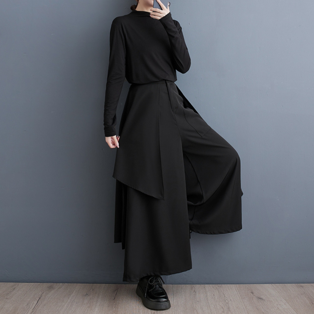 レイヤード アシンメントリー ガウチョパンツ 00055