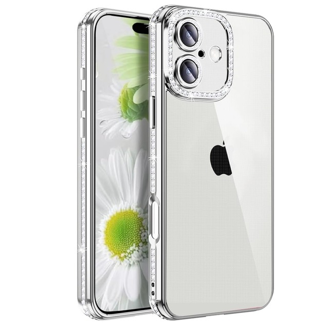 MuZiF iPhone 17 用 ケース クリア メッキ加工 キラキラ 背面全透明 サラウンドレンズ保護 カメラ保護 TPU ソフトケース 薄くて軽い 女性 人気 耐衝撃 携帯カバー ラップホール付き アイフォン 17 用 スマホケース (iPhone 17用,シルバー)