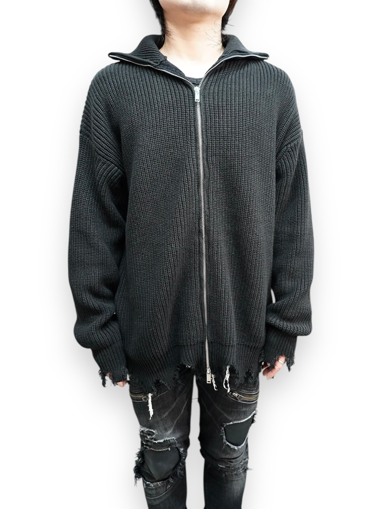 【PLANET STUDIO】damage Zip Up Knit
