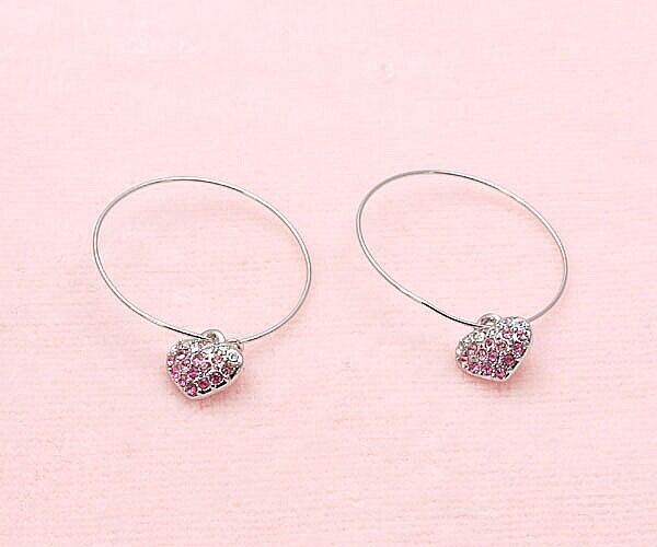 グラデーションパヴェハート♪3cmフープピアス！シルバーハートピアス クリア