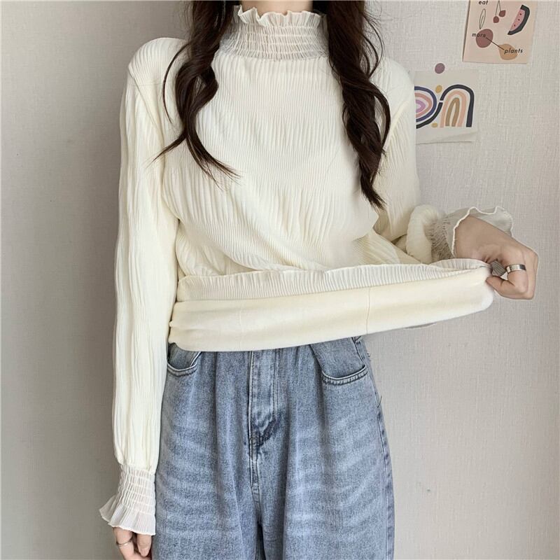 スプリングスタイルベルベットシャツ レースカラートップス ロング 春物 試着室98237478764