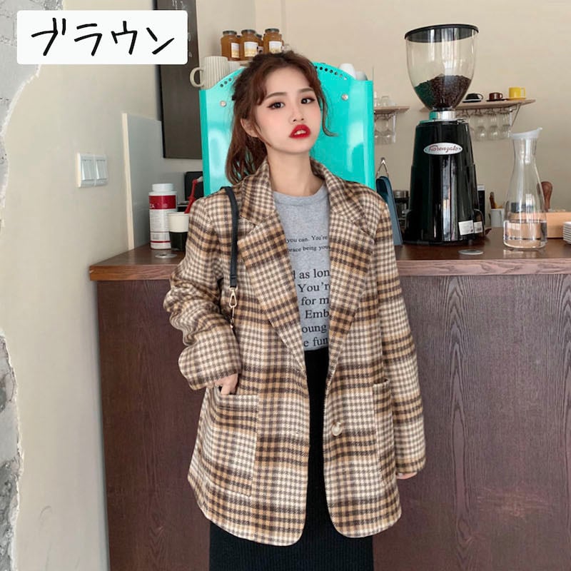 大人っぽ シック ジャケット ♪ チェック柄 きちんとコーデ 羽織り