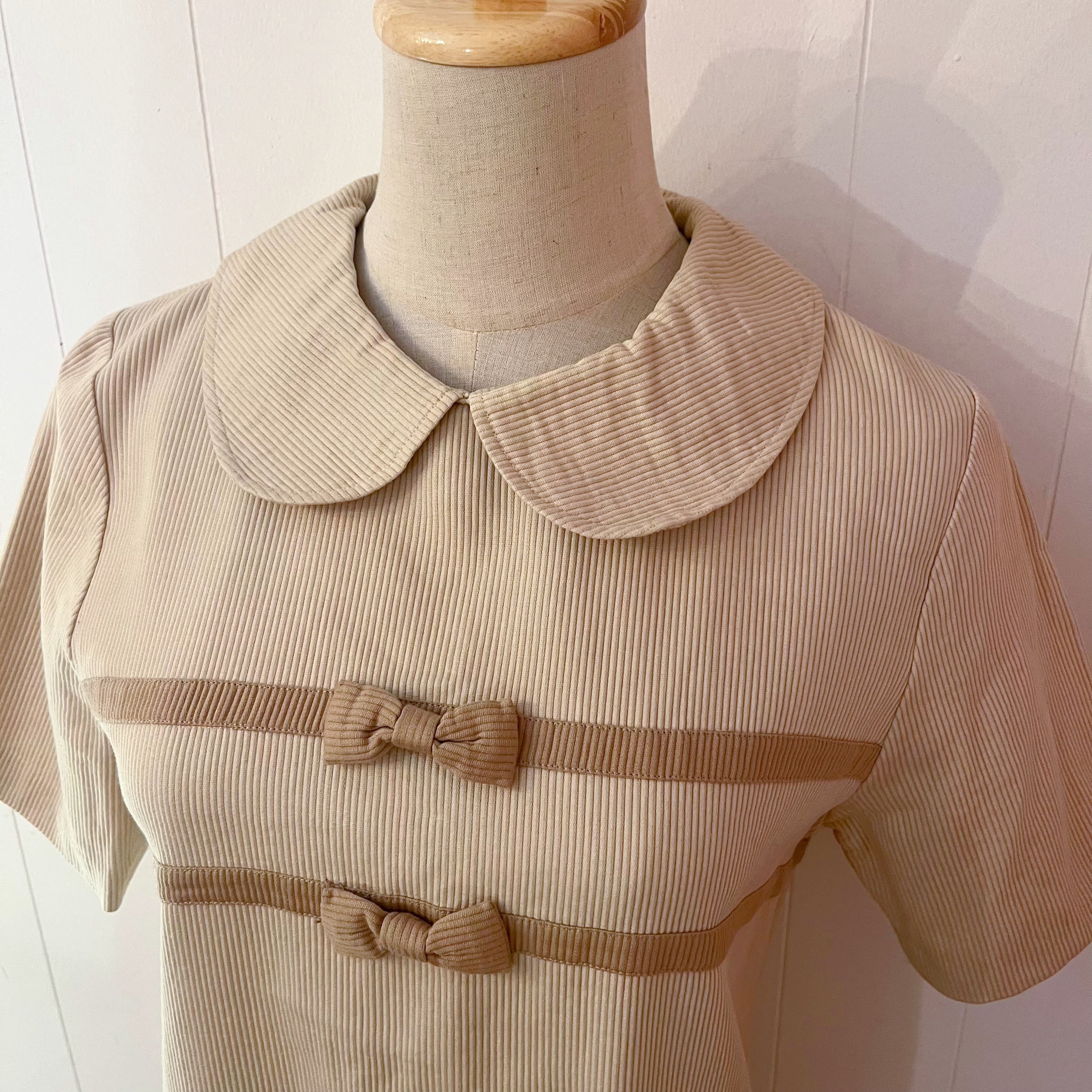 ribbon beige corduroy one-piece