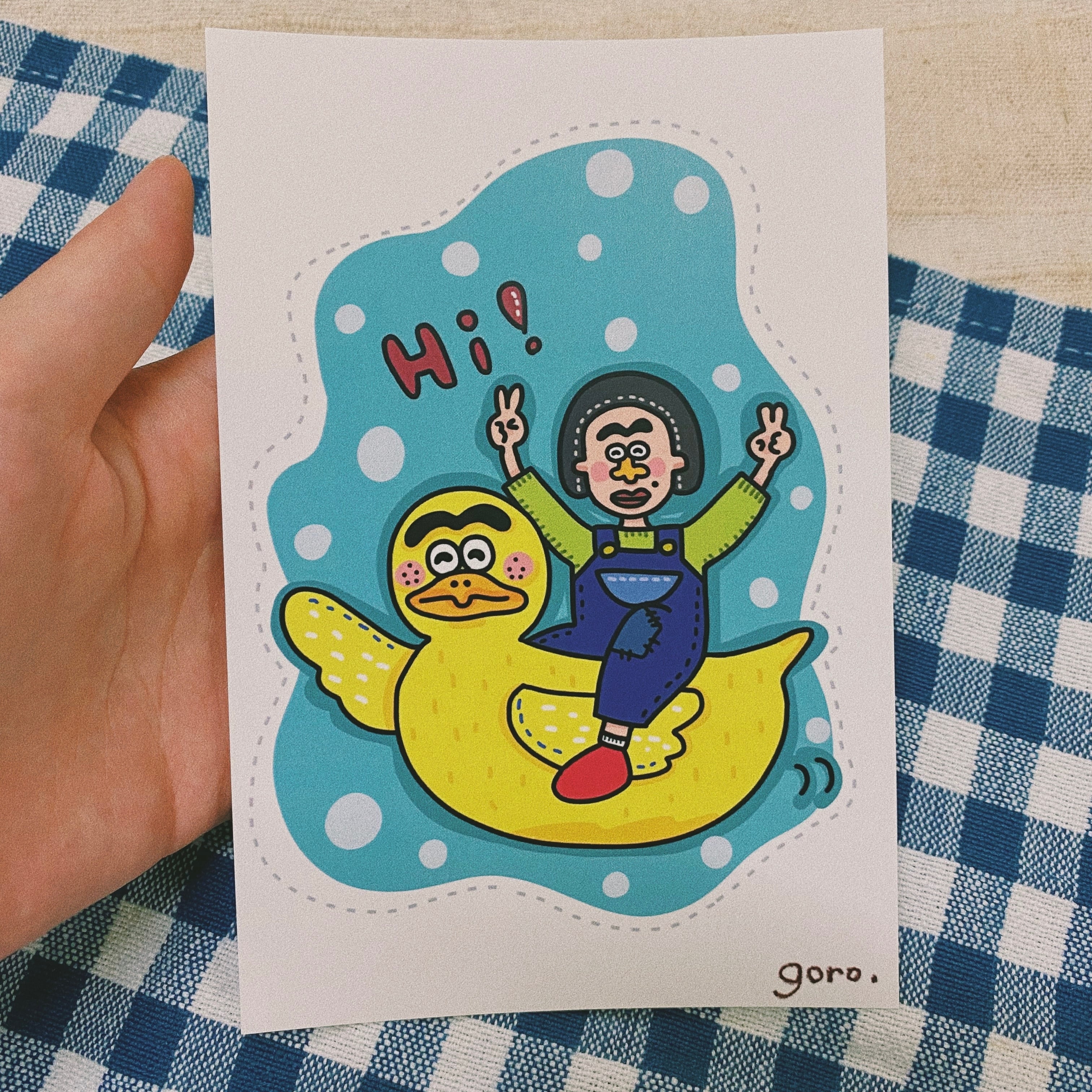 あひるにのってるおじさんポストカード◎ | ごろごろ畑