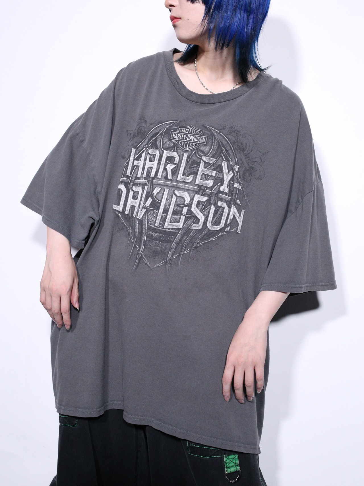 "Harley-Davidson" 墨黒 XXXL over silhouette punk logo tee - 2