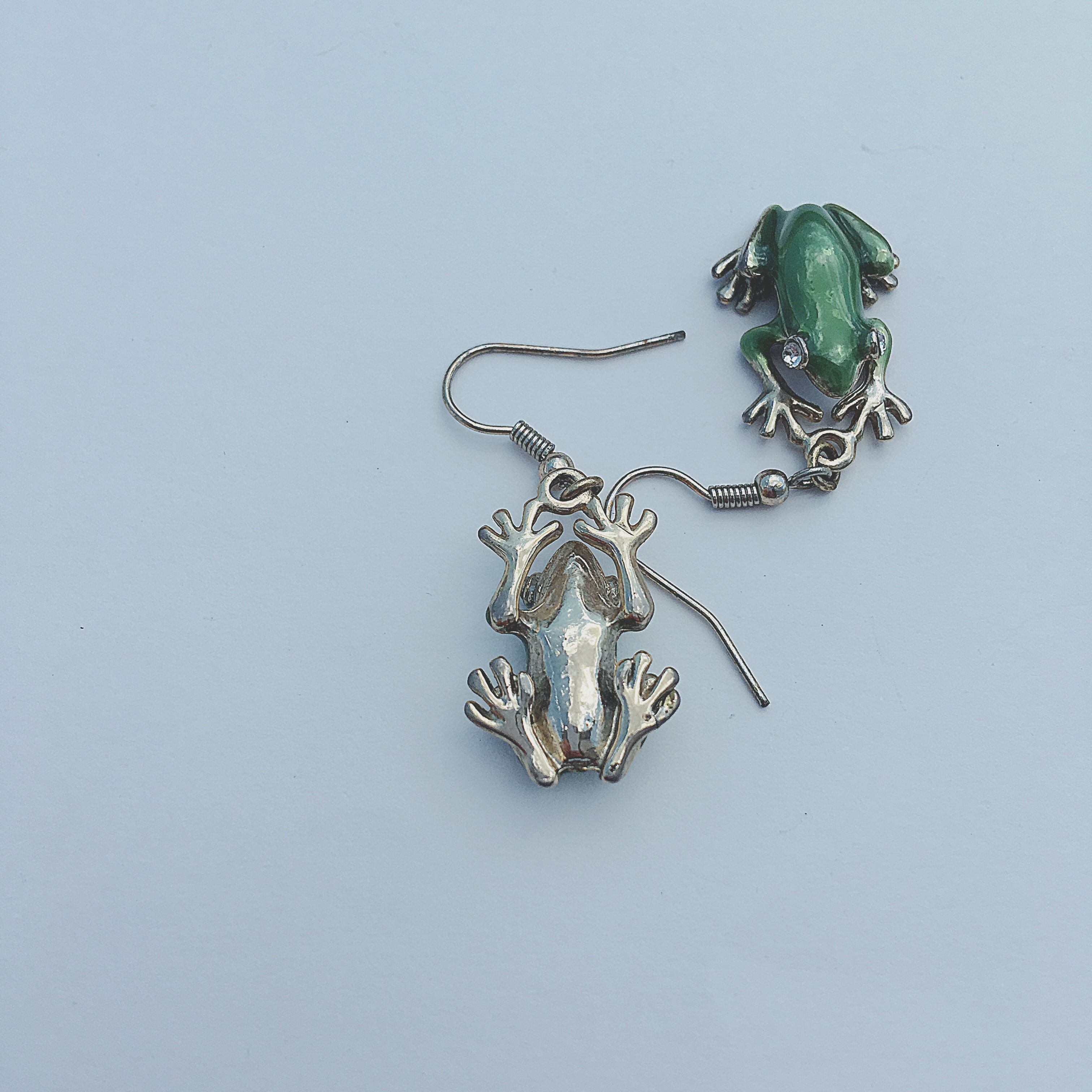 Vintage Flog Gold Tone Green Earrings ヴィンテージ カエル 爬虫類 ゴールドトーン グリーン ピアス 38 Obakepeach