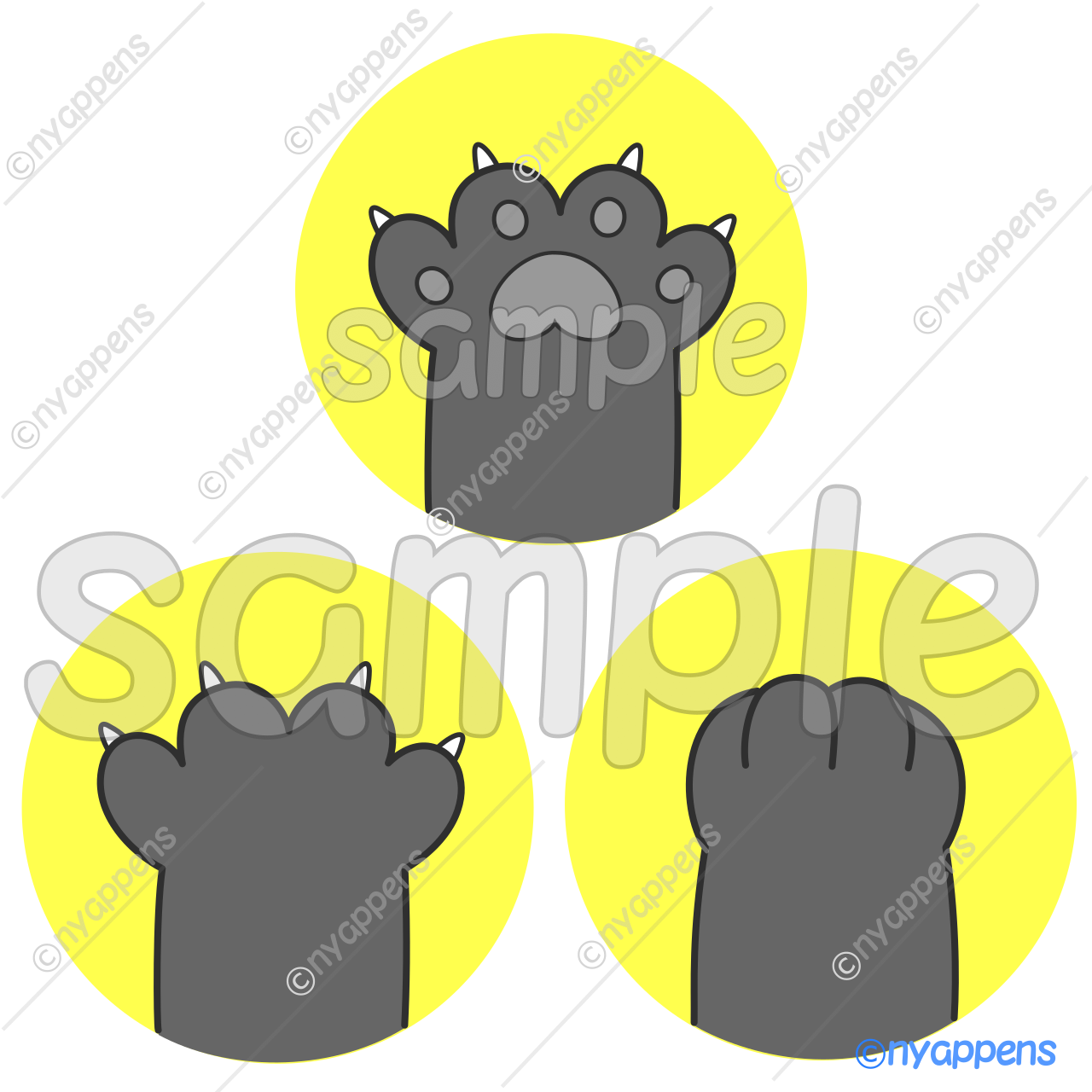 【商用利用OK】猫イラスト(にゃんパ/黒)シールやアイコン、素材に!3種セット