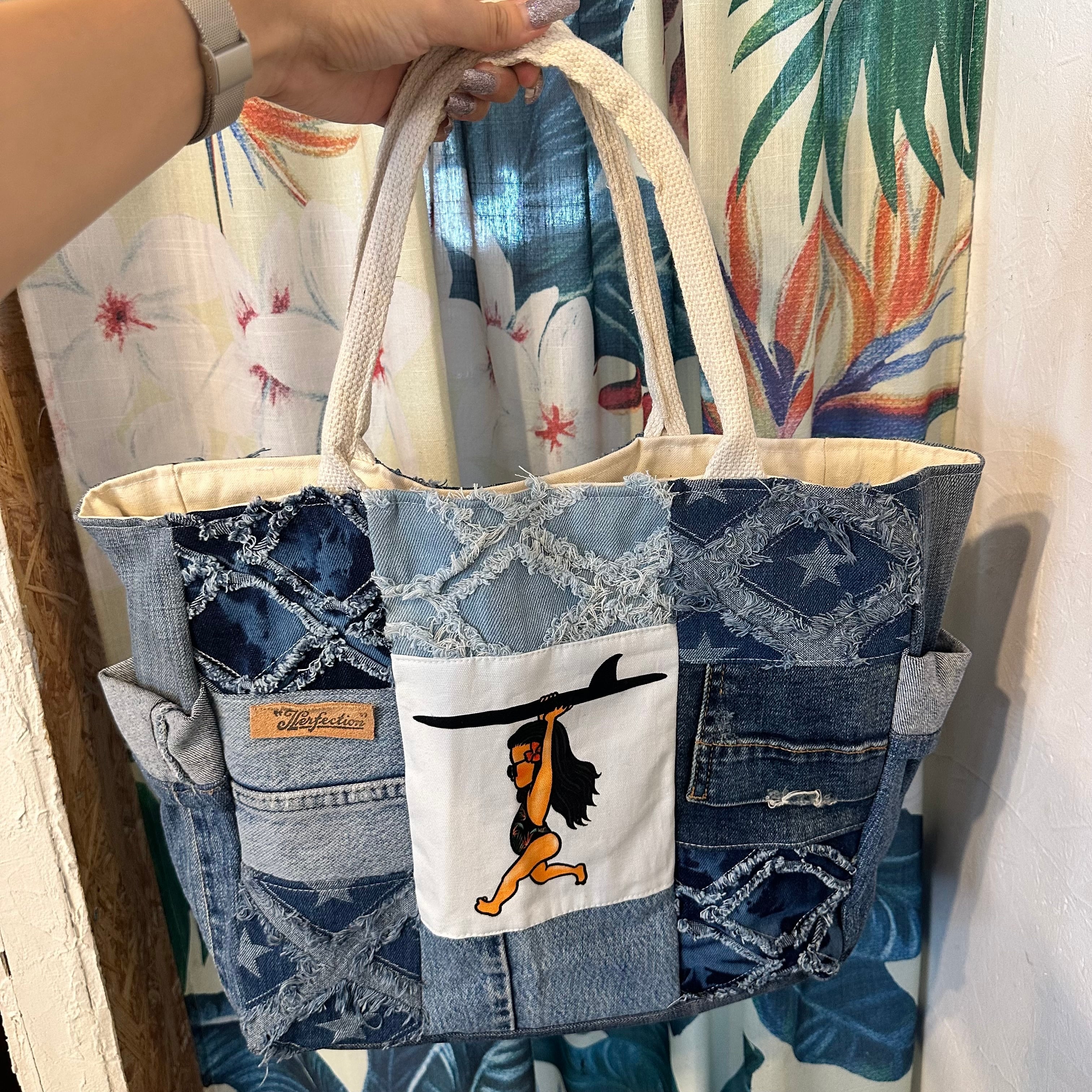 パッチワークデニム大きめトートLサイズ(B)