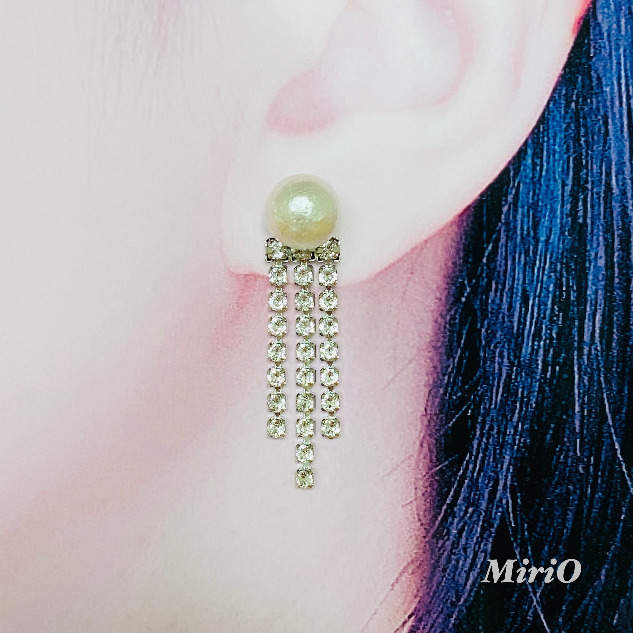 チェーン&クリスタルピアス シルバー）クリスタルの連爪チェーンピアス | MiriO（ミリオ）