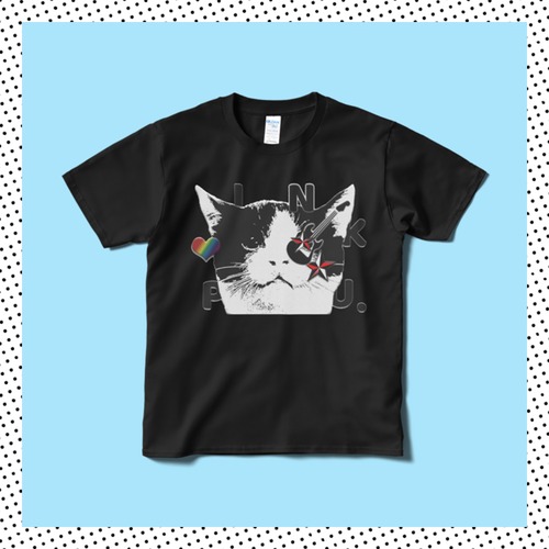 送料込み　猫フェイス　"I LOVE PUNK."  半袖Tシャツ　５.３オンス　ブラック