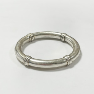 Vintage 925 Silver Chunky Ribbed Hinged Bangle From Hungary