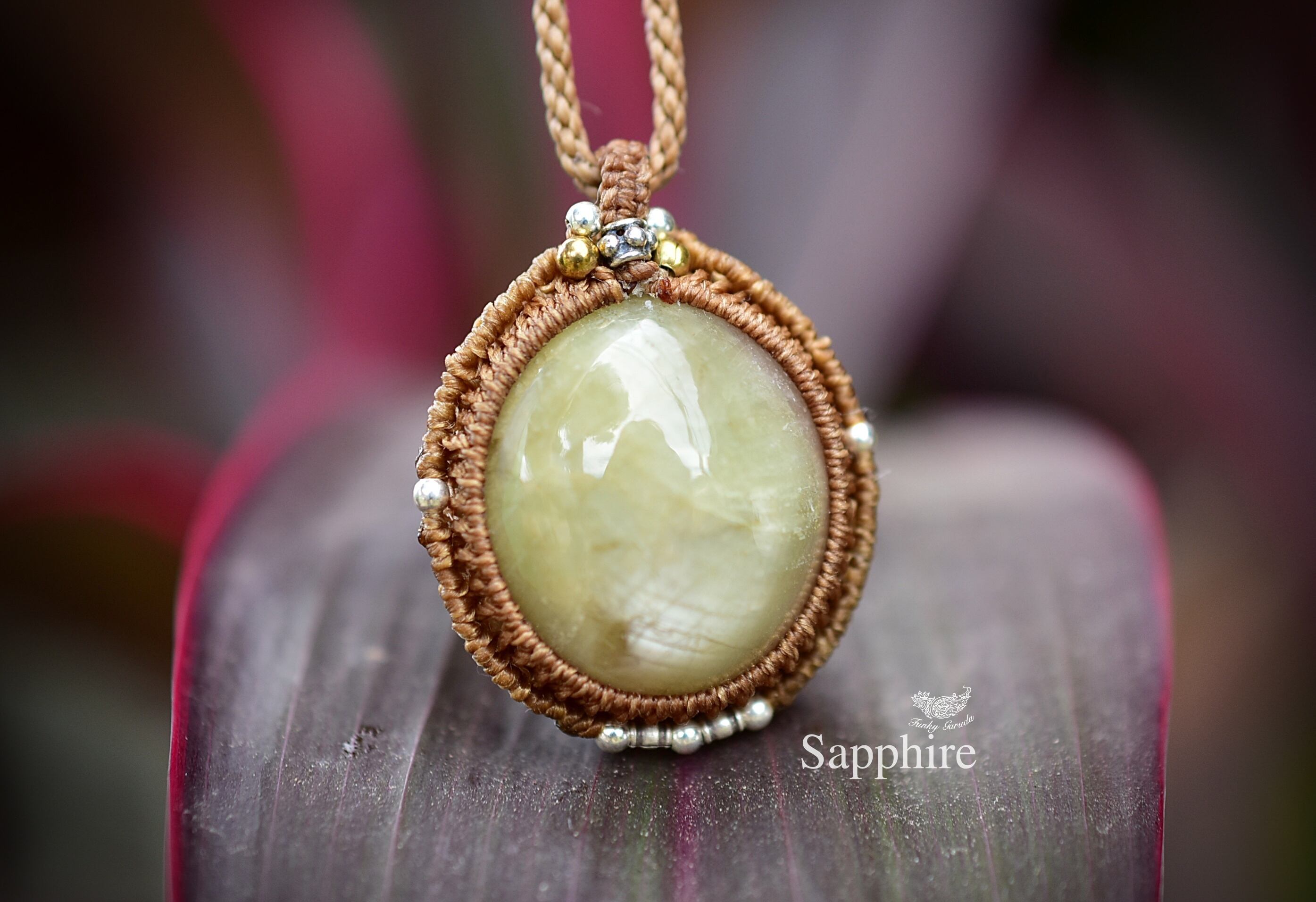 75ct★光る卵★イエローサファイア マクラメネックレス853