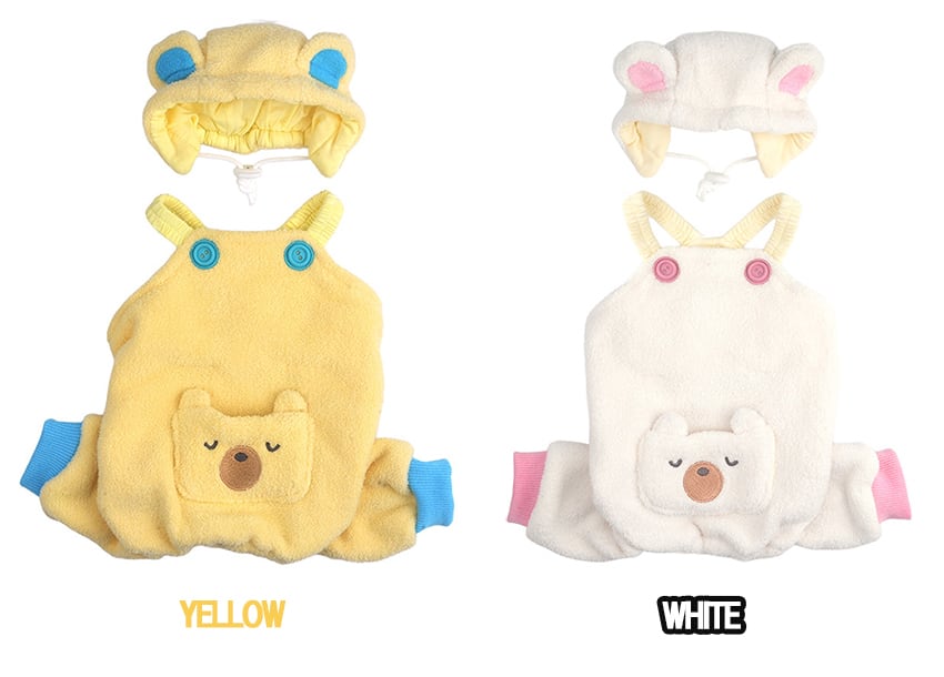 sleepy bear all in one set S ~ XL 2color / 犬服 秋冬 新作 もこもこ フリース オールインワン 帽子 セット 可愛い 犬の服 暖かい ドッグウェア ペット ワンコ服 小型犬 中型犬 猫 ロンパース tsu44
